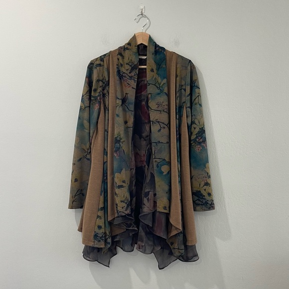 Soft Surroundings Tea Garden Asymmetrical Topper Floral Cardigan Sz PM - Picture 2 of 12